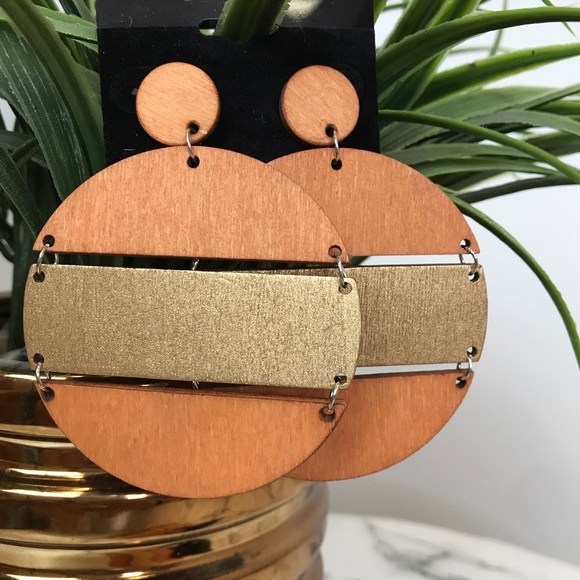 ‼️ Painted Wood Circle Drop Earrings Boho Style - Picture 8 of 8